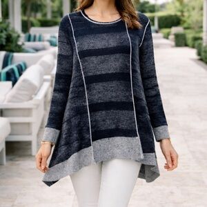 Nina Raynor Delray Beach Navy Knit Tunic  A-Line Asymmetrical Excellent Size XL